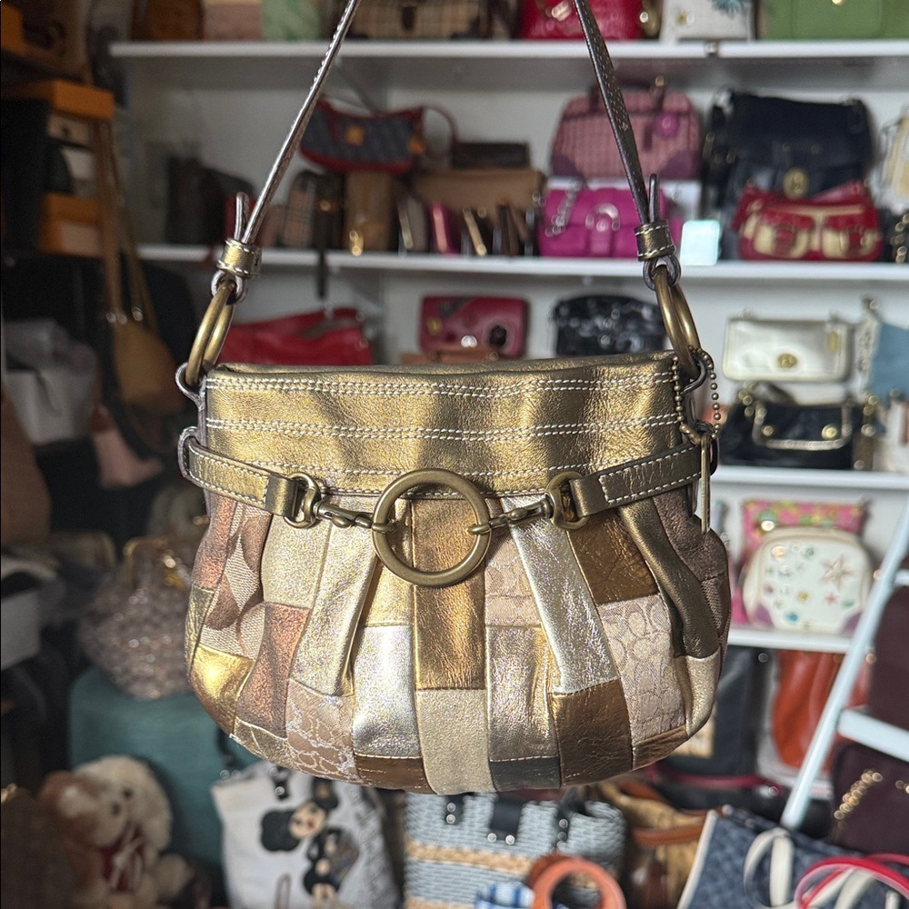 Coach Patchwork Gold and Brown Women's Shoulder Bag